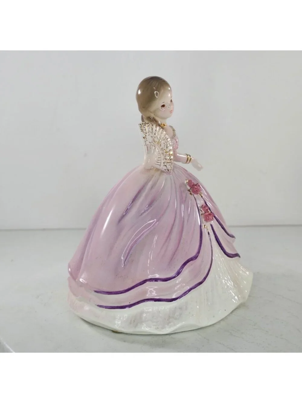 Josef Originals Magnolia Series Pink Dress Holding Fan Roses Figure *Repaired